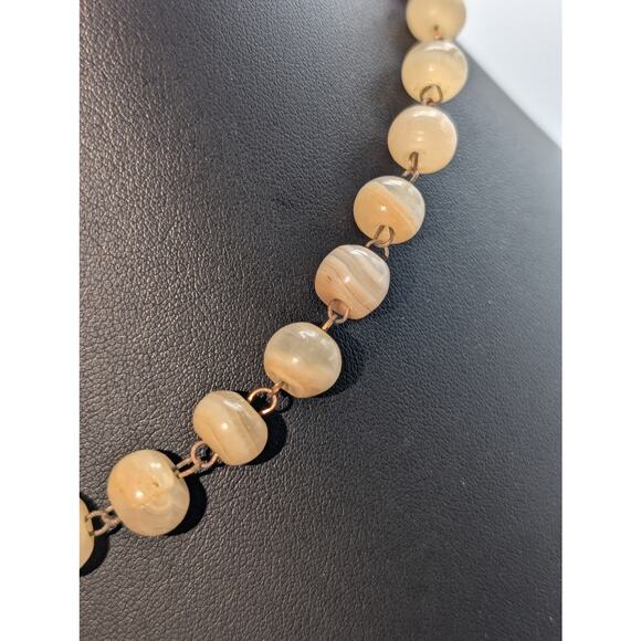 Vintage Mid-Century Cream Banded Agate & Gold Tone Wire Chain Collar Necklace - Picture 4 of 7